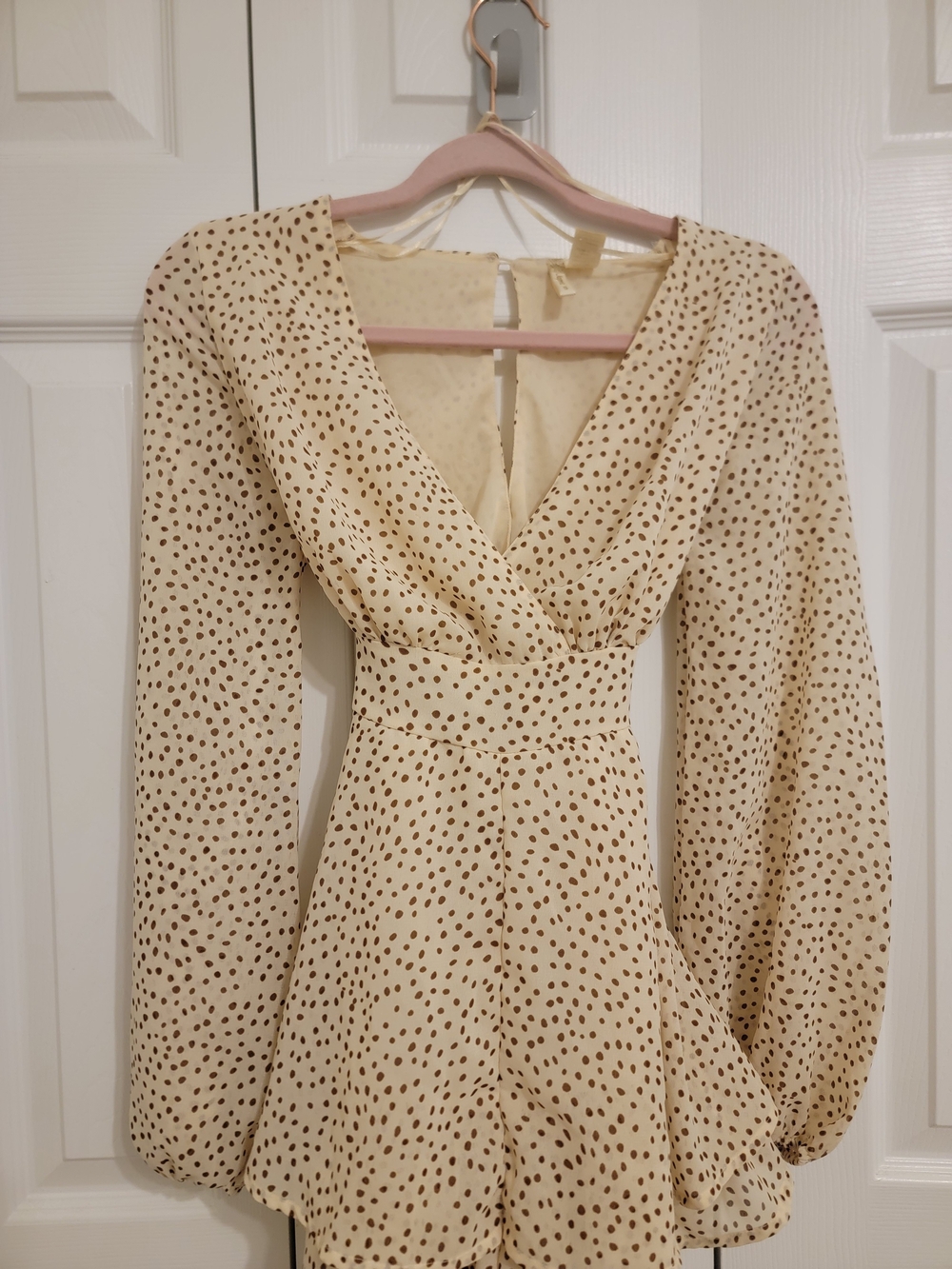 Cream Polka Dot Long Sleeve Romper